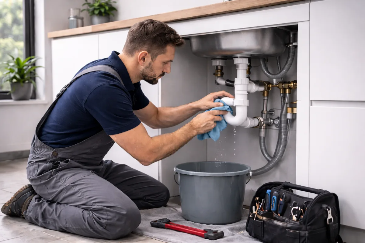 Fixing a sink leak in progress